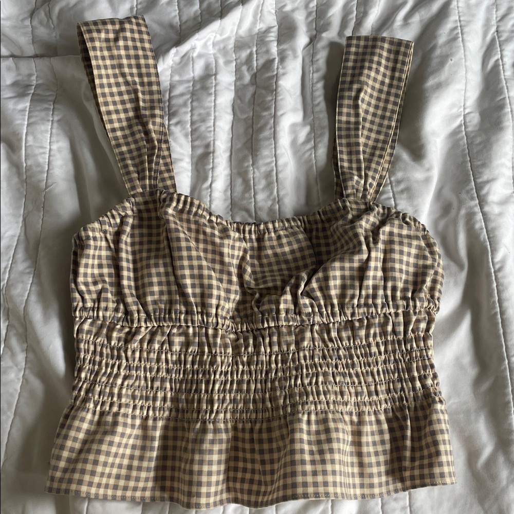 NWOT WeWoreWhat Ginham ruffled tank